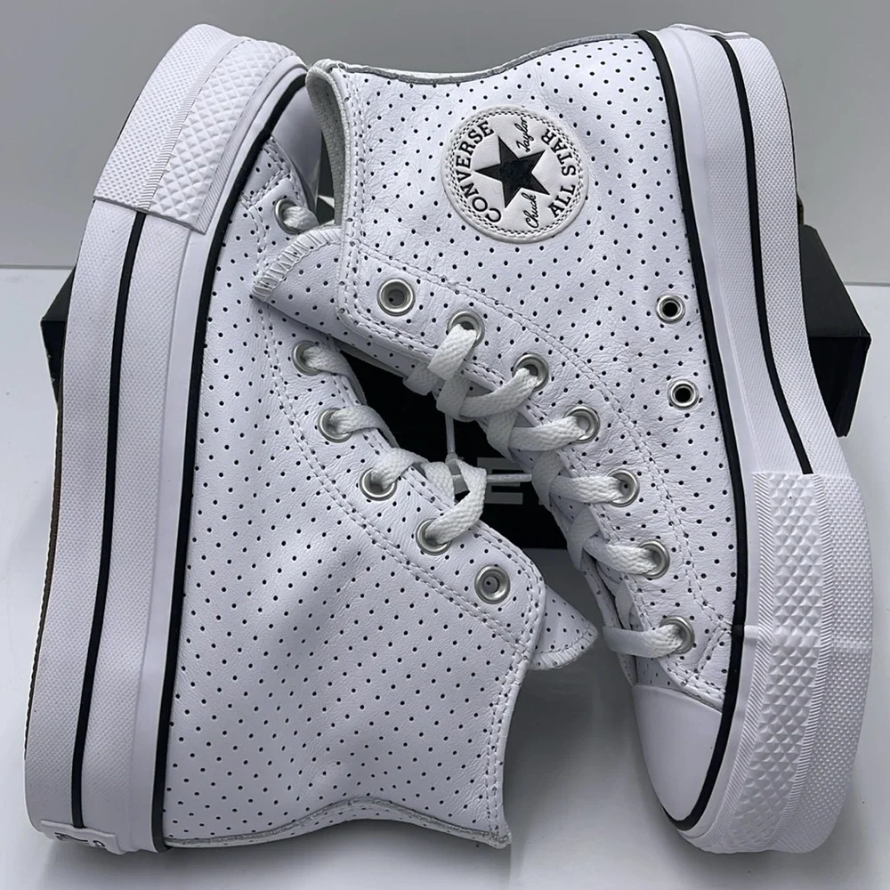 Converse WMNS A13412C CTAS LIFT HI WHITE PERFORATED/WHITE/BLACK Platforms Sneakr